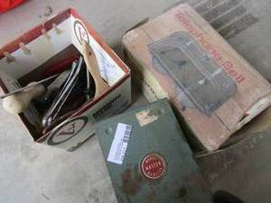 lot 42 image: Indooroutdoor telephone bell, metal organizing drawer, paint brushes, metal files, saw wrenches