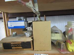 lot 48 image: Snake tool, screw couplings, circuit breaker household hardware