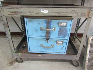 lot 93 image: Rolling metal work CART 32Tx36wx24D plus 2 drawer metal organizer 19T 22deep and 20Wcart