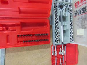 lot 27 image: Socket set ( missing a few) case with drill bits small case with bevel drill bits