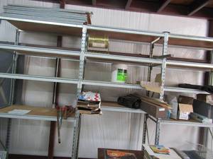 lot 96 image: Large steel and wood workshop shelving 146L 96tall no contents