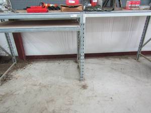 lot 97 image: Large workbench 8 ft. long, 39 tall desk steel and wood