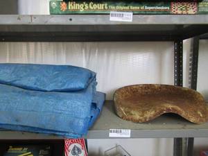 lot 126 image: Large blue tarps and old seat 1514