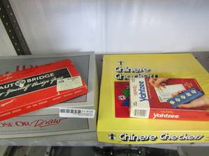 lot 128 image: Board game lot- Win Lose or draw, Chinese checkers, Travel yahtzee and more