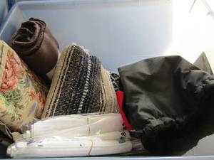 lot 143 image: Sierra Treks footjoy shoes 2 throw blankets car window flags fabric foldout wheeled luggage