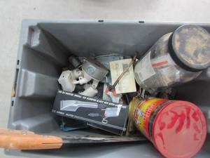 lot 182 image: Misc. hard wear- large saw, outlet plug, wheels, 12v heated ice scrapper