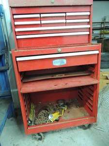 lot 9 image: Duplex tool chest 9 drawer pullout tray 48 tall 26 wide plus large chain