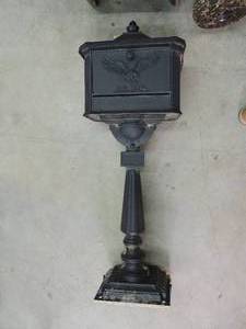 lot 430 image: MAILBOX ON PEDISTAL BLACK 54 X 18 X 12