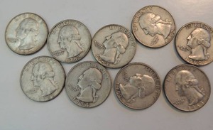 lot 36 image: WASHINGTON QUARTERS - 1954, 1960, 1962 X2, 1963 X3, 1964