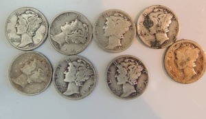 lot 46 image: Mercury Dimes 1917 x 1 and 1930s x 8