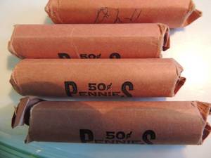 lot 76 image: 4 rolls of OLD Pennies Wheat pennies approx. 200 Assorted dates