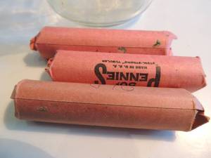 lot 81 image: 3 rolls of OLD Pennies Wheat pennies approx. 150 Assorted dates