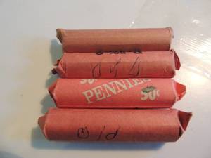 lot 77 image: 4 rolls of OLD Pennies Wheat pennies approx. 200 Assorted dates