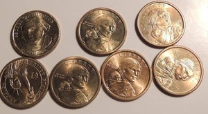 lot 99 image: Sacagawea x 6 and  George  Washington Dollars coins