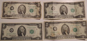 lot 100 image: 2 dollar bills qty.4 total -1978 x 3,  2003 x1
