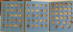 lot 111 image: Mercury Head Dime Collection 1916-1945. Contains 63 dimes . Missing 14 of set