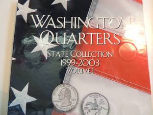 lot 124 image: Washington Quarters State Collection Book 1999-2003 Volume 1  contains 48 quarters.  Missing Main 2003 and Ohio 2002