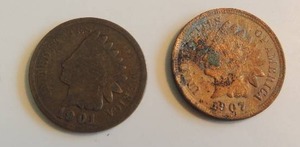 lot 125 image: Indian Head Pennies 1901 & 1907