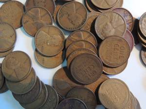 lot 134 image: Wheat Pennies. Unsearched. Qty 75