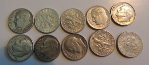 lot 136 image: Roosevelt Dimes 1964. Qty 10