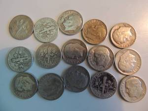 lot 141 image: Roosevelt Dimes 1950s x 15