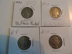 lot 142 image: Buffalo Nickels 1934 & 3 unable to determine dates