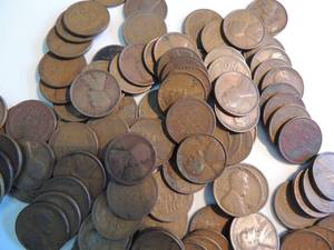 lot 155 image: Wheat Penny  1925. Qty 25,  & Wheat Pennies. Unsearched. Qty 89