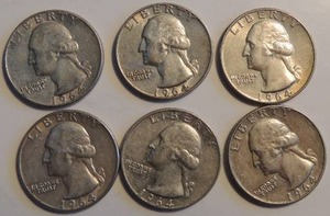 lot 160 image: Washington Quarters 1964 x 6