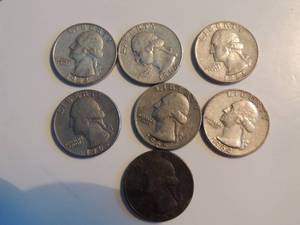 lot 161 image: Washington Quarters 1964 x 4 1965 x 3