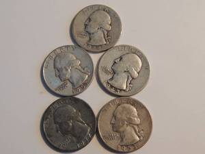 lot 164 image: Washington Quarters 1937,1943,1944, 1953,1957