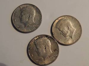 lot 174 image: Kennedy half dollars 1964 x 3
