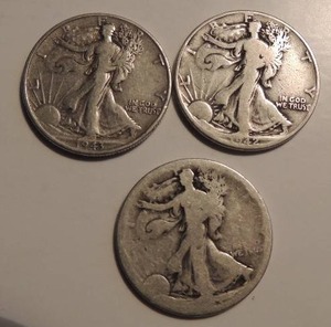 lot 175 image: Walking Liberty half Dollar 1942, 1943, 1 with no date