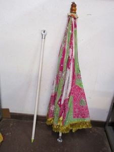 lot 26 image: MADE IN INDIA FABRIC UMBRELLA WITH ATTACHMENT.&nbsp