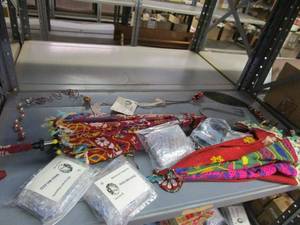 lot 71 image: 2 MADE IN INDIA FABRIC UNBRELLAS, MISC HANGING HOME DEOCR
