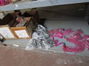 lot 113 image: HAND BEADED NECKLACES NEW IN PACKAGING, WOOD PIECES FOR DECOR IMPORTED FROM INDIA.&nbsp