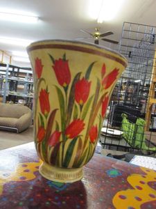 lot 136 image: HAND PAINTED VASE, SOME CRACKS, SEE PICTURES FOR CONDITION.&nbsp