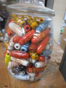lot 126 image: VINTAGE GLASS JAR FILLED WITH COLORFUL&nbsp CLASS BEADS