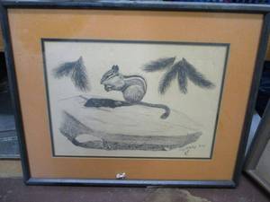 lot 154 image: PROFESSIONALLY FRAMED ARTWORK OF SQUIRREL BY LARRY MCNALLEY 1970