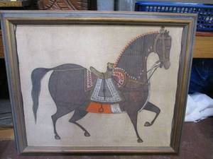 lot 157 image: CHINESE TANG DYNASTY HORSE PORTRAIT WATERCOLOR PAINTING, AUTHENTICITY UNKNOWN