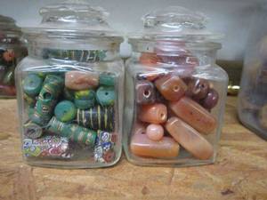 lot 161 image: 2 GLASS JARS FILLED WITH COLORFUL CHUNKY GLASS BEADS