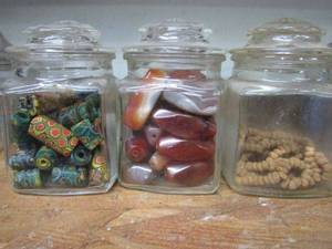 lot 167 image: 3 GLASS JARS WITH CHUNKY BEADS.&nbsp