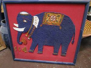 lot 177 image: FRAMED HAND BEADED ARTWORK OF ELEPHANT.&nbsp