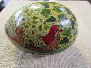 lot 196 image: WOODEN TRINKET EGG, HAND PAINTED