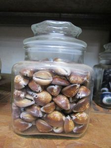 lot 204 image: GLASS JAR FULL OF SHELL BEADS