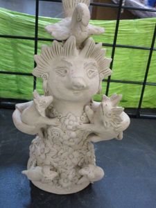 lot 255 image: CLAY SCULPTURE OF ANIMAL WITH BABIES