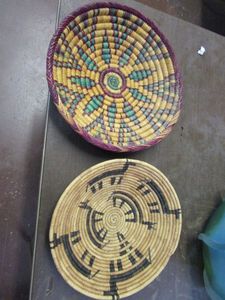 lot 341 image: 2 HAND WOVEN SHALLOW BASKETS