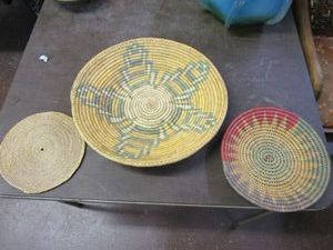 lot 342 image: 3 HANDWOVEN SHALLOW&nbsp BASKETS, LARGE.. MEDIUM..AND FLAT.&nbsp