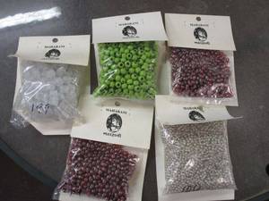 lot 230 image: LOT OF GLASS BEADS NEW IN PACKAGE, MAHARANI LABELED, HAND MADE IN INDIA