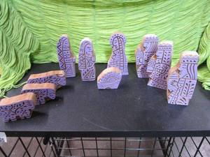 lot 320 image: WOOD STAMPED NATIVITY SCENE