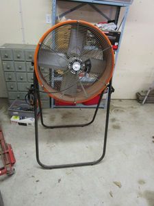 lot 43 image: MAXX AIR HIGH VELOCITY COMMERCIAL DRUM FAN W EXTENSION TUBES STAND